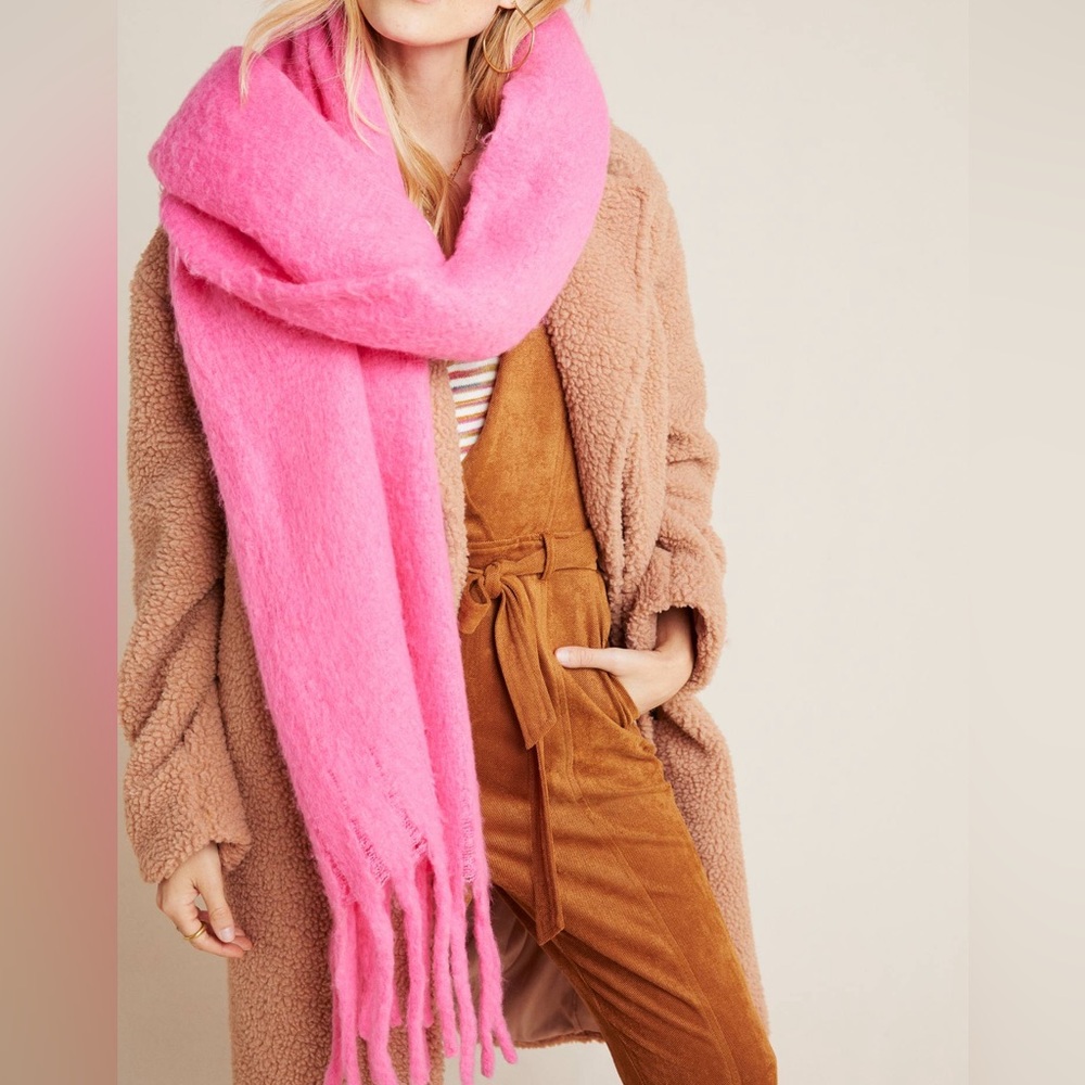 Anthropologie Barclay Fringed Wrap Scarf Pink